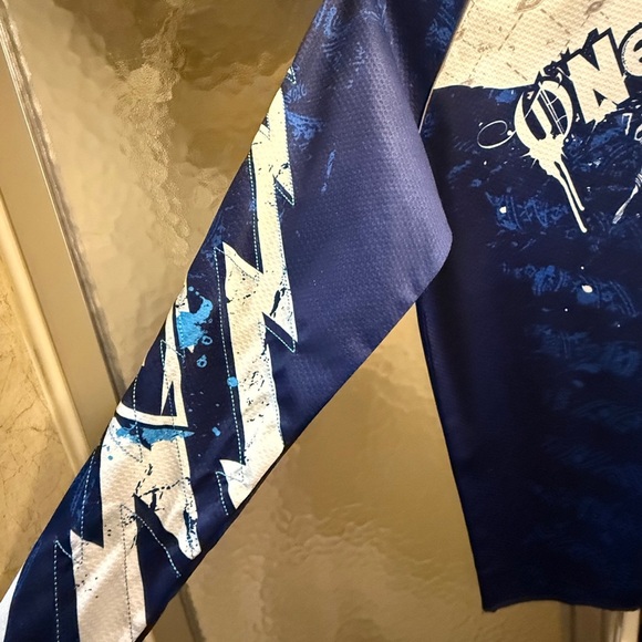 O’Neil Kids Blue and White Graphic Motorcrss Riding Shirt Sz L 7/8 - Picture 6 of 16